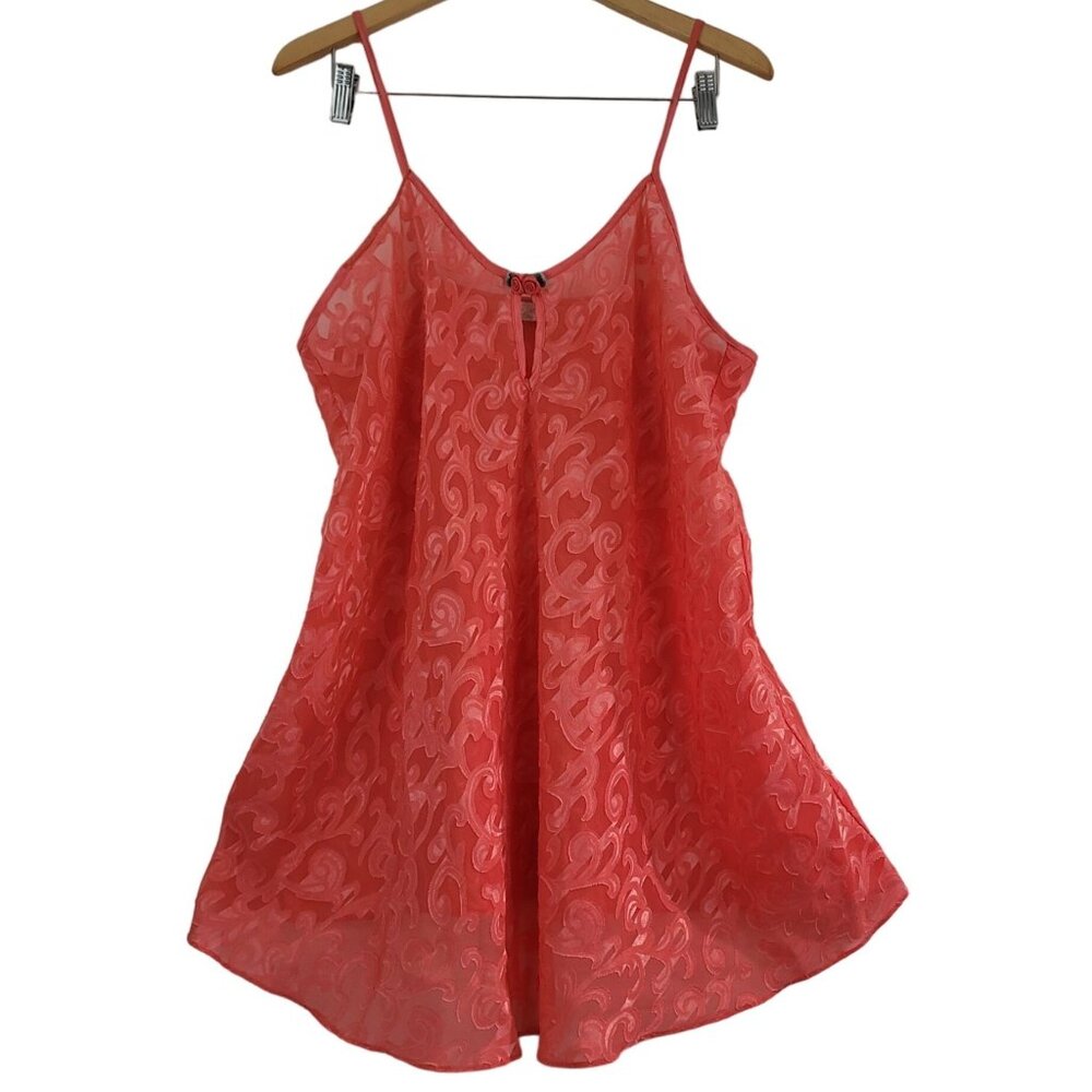 Vintage 1960 Inner Most Coral Night Gown Slip Mini Dress Sz L/XL Coquette Retro